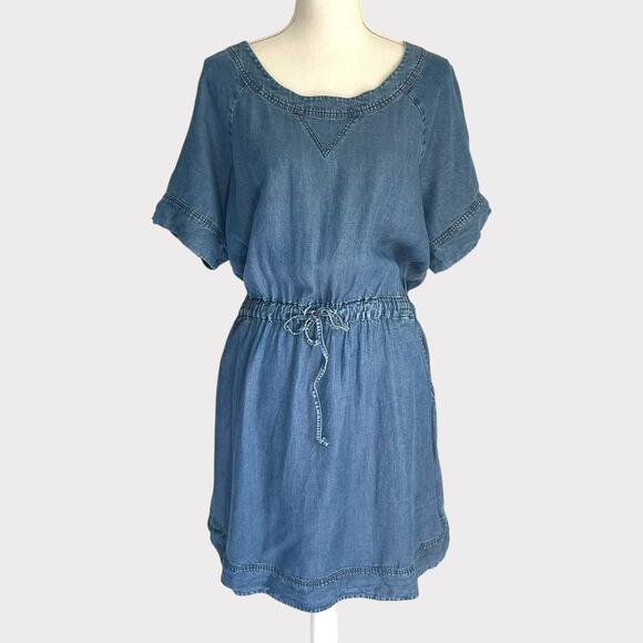 J.Crew Lightweight Washed Chambray Dress Short Sleeve Pockets Size XL Tie Waist - Picture 2 of 12